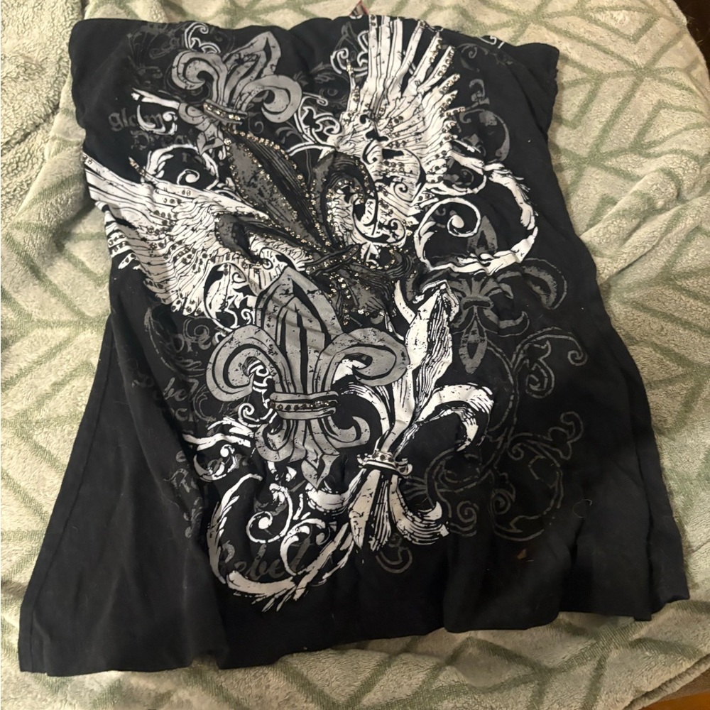 Black Graphic T-Shirt with White Design